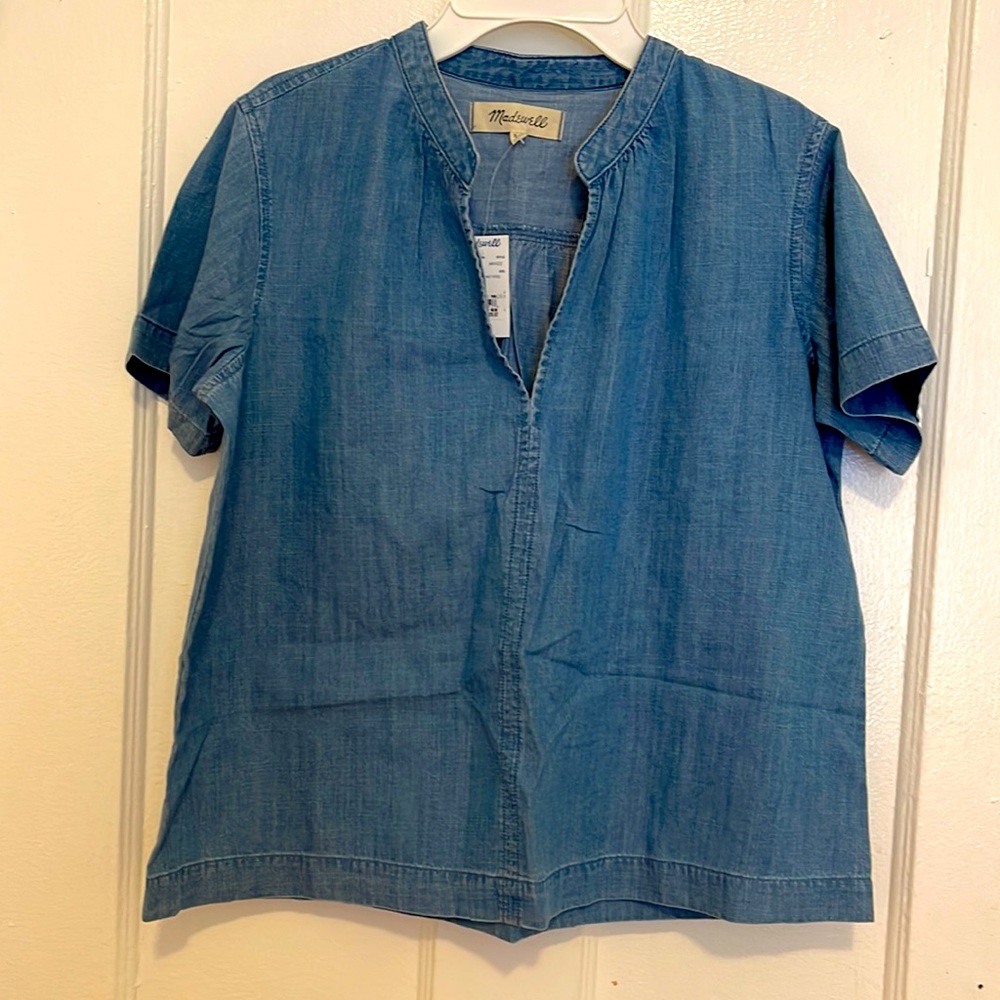 Split neck denim top by Madewell.